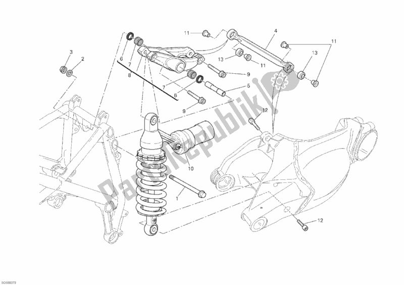 Tutte le parti per il Ammortizzatore Posteriore del Ducati Superbike 848 USA 2010